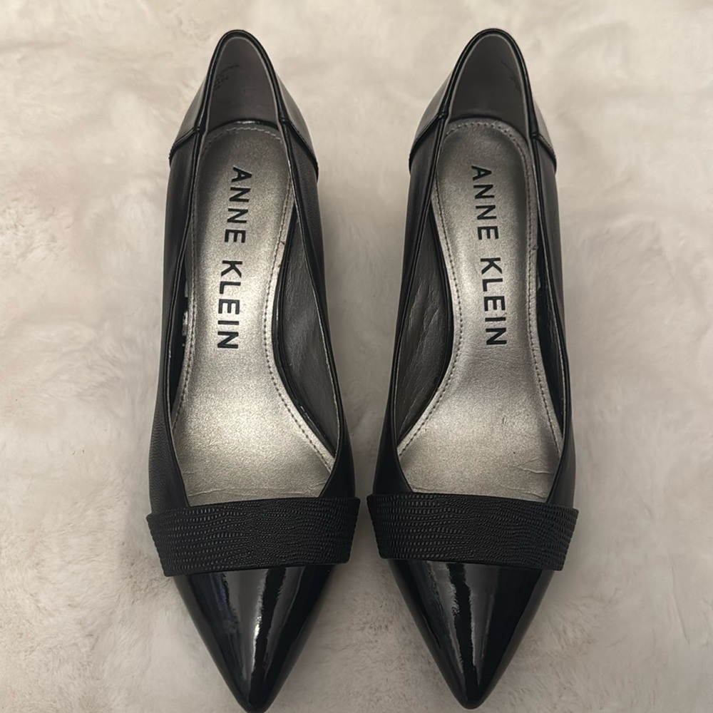 Anne Klein Patent Leather and Textured Black High Heels